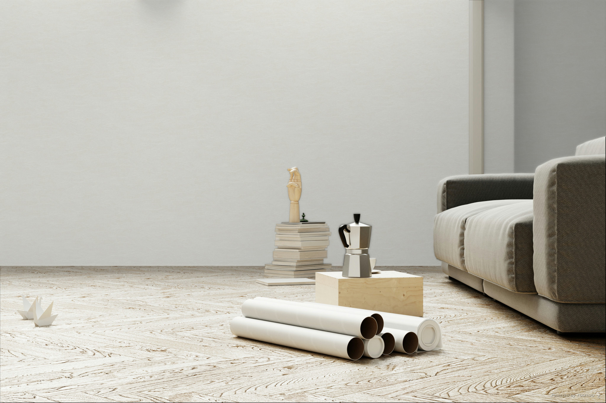 Non-woven wallpaper, waves, cream, TER001, Terra, Masureel