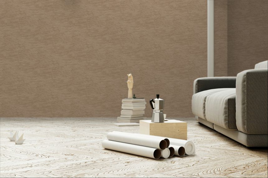 Non-woven wallpaper, waves, brown, TER007, Terra, Masureel
