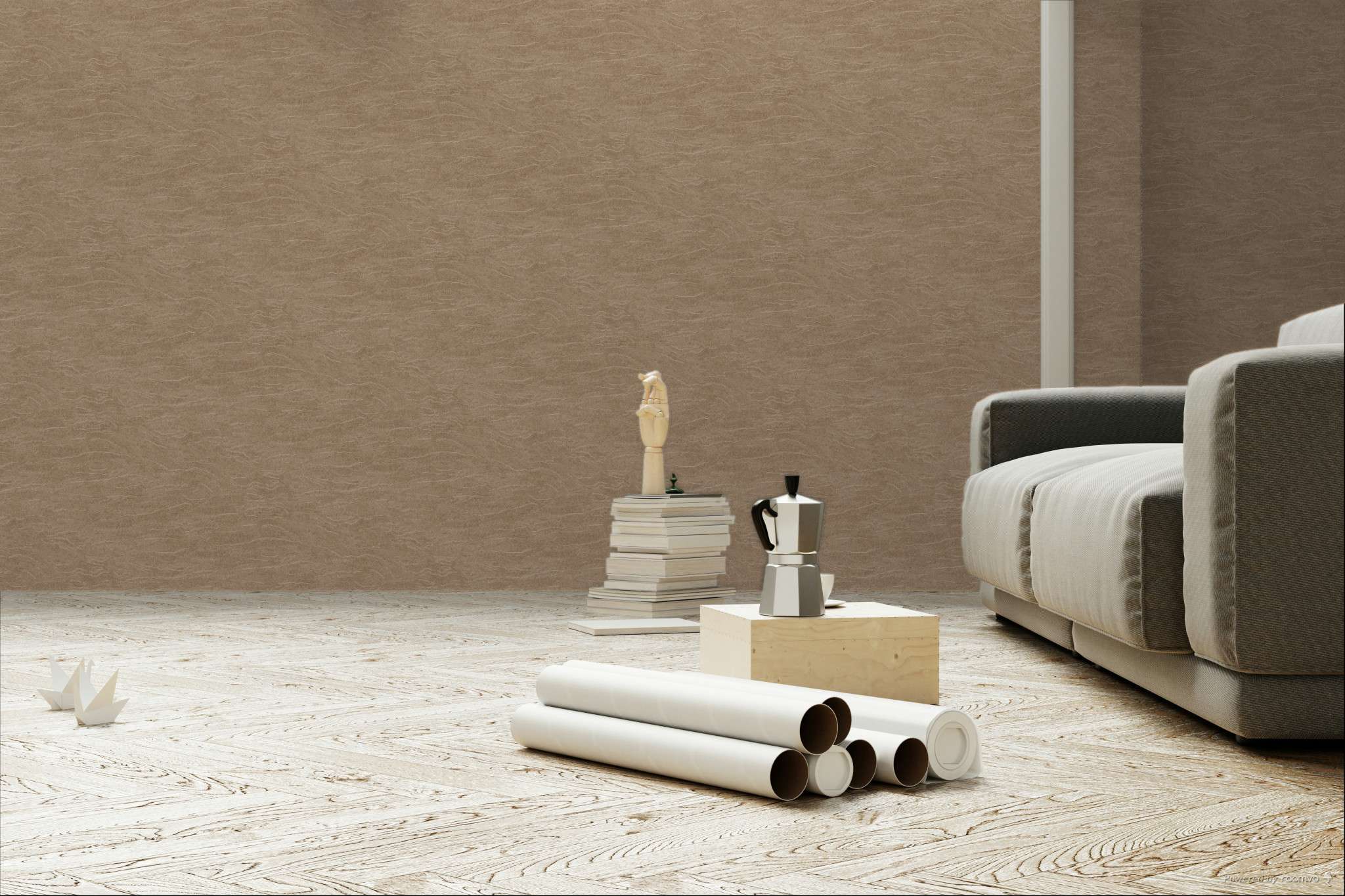 Non-woven wallpaper, waves, brown, TER007, Terra, Masureel