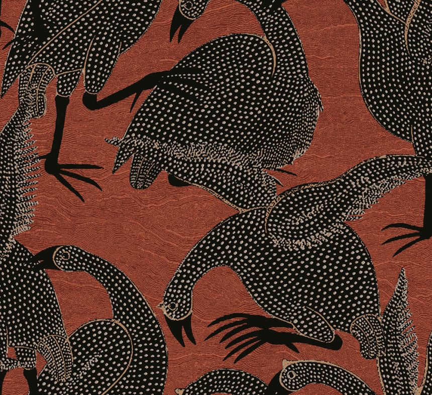 Non-woven wallpaper, birds, brown-red, TER102, Terra, Masureel