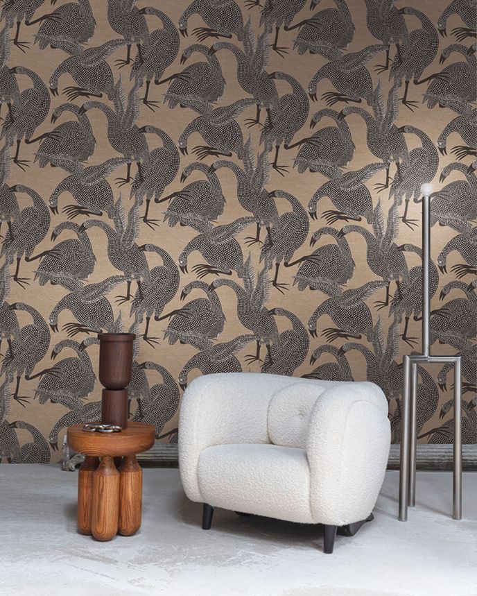 Non-woven wallpaper, birds, brown, TER103, Terra, Masureel