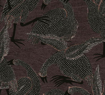 Non-woven wallpaper, birds, brown-black, TER104, Terra, Masureel