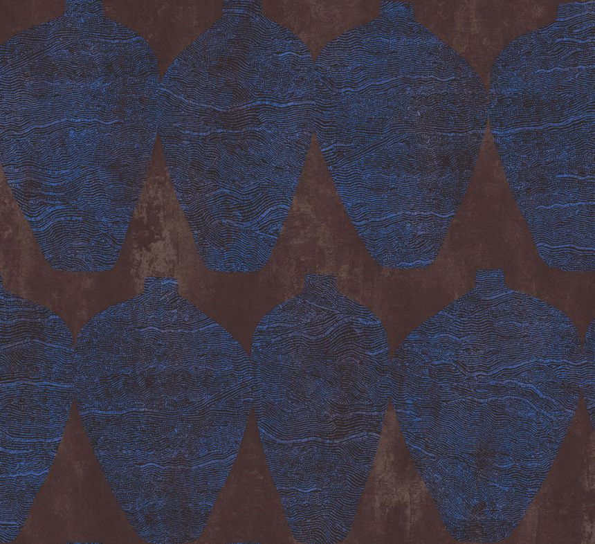 Non-woven wallpaper, vases, brown-blue, TER205, Terra, Masureel