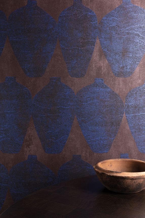 Non-woven wallpaper, vases, brown-blue, TER205, Terra, Masureel