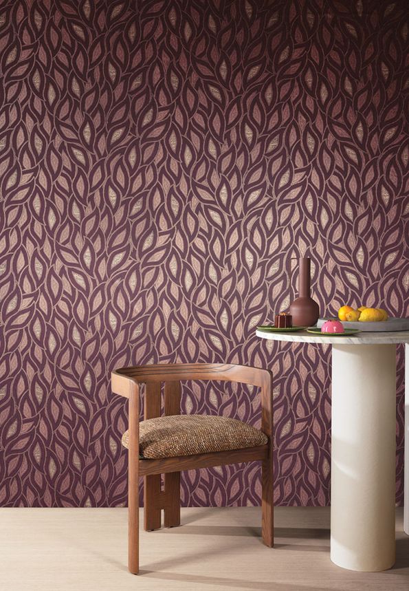 Non-woven wallpaper, leaves, pink, TER404, Terra, Masureel