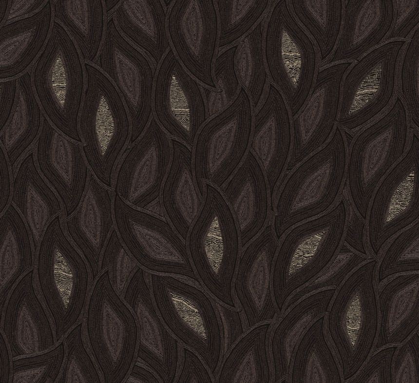 Non-woven wallpaper, leaves, brown-black, TER405, Terra, Masureel