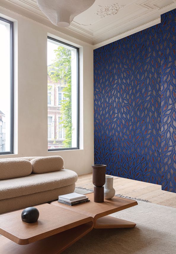 Non-woven wallpaper, leaves, blue, TER406, Terra, Masureel