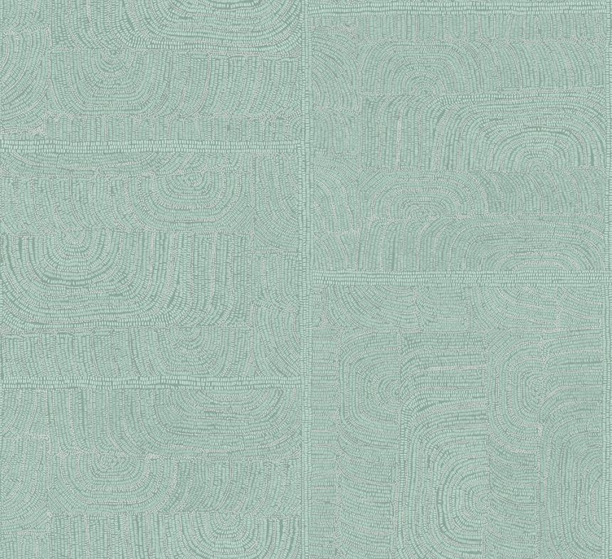 Geometric non-woven wallpaper, ethno pattern, green, TER501, Terra, Masureel