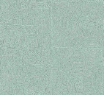 Geometric non-woven wallpaper, ethno pattern, green, TER501, Terra, Masureel