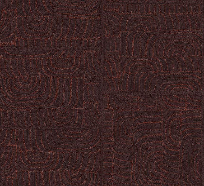 Geometric non-woven wallpaper, ethno pattern, brown-red, TER502, Terra, Masureel