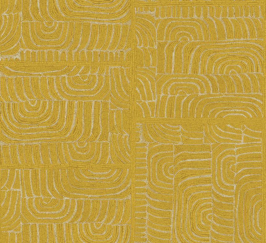 Geometric non-woven wallpaper, ethno pattern, yellow, TER503, Terra, Masureel