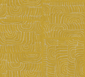 Geometric non-woven wallpaper, ethno pattern, yellow, TER503, Terra, Masureel