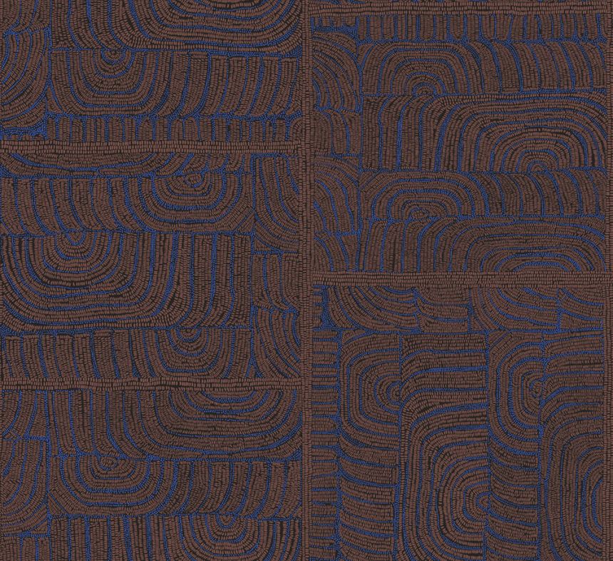 Geometric non-woven wallpaper, ethno pattern, blue-brown, TER505, Terra, Masureel