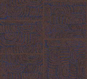 Geometric non-woven wallpaper, ethno pattern, blue-brown, TER505, Terra, Masureel