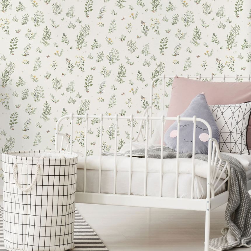 Non-woven wallpaper with plants and birds, 973-1, Mika,  ICH Wallcoverings