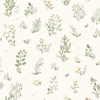 Non-woven wallpaper with plants and birds, 973-1, Mika,  ICH Wallcoverings