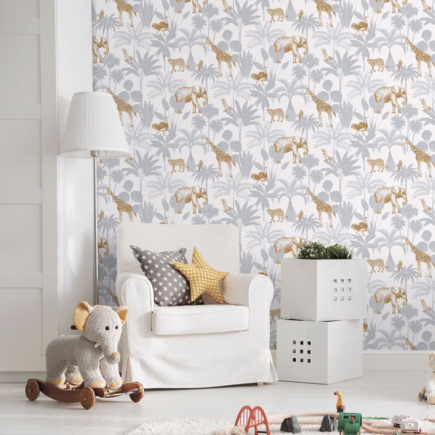 Children's wallpaper with palm trees and animals,, 976-2, Mika,  ICH Wallcoverings