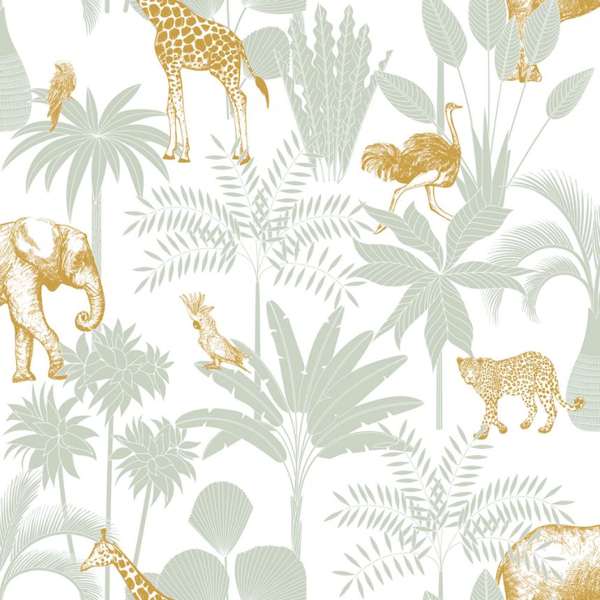 Children's wallpaper with palm trees and animals, 976-4, Mika,  ICH Wallcoverings