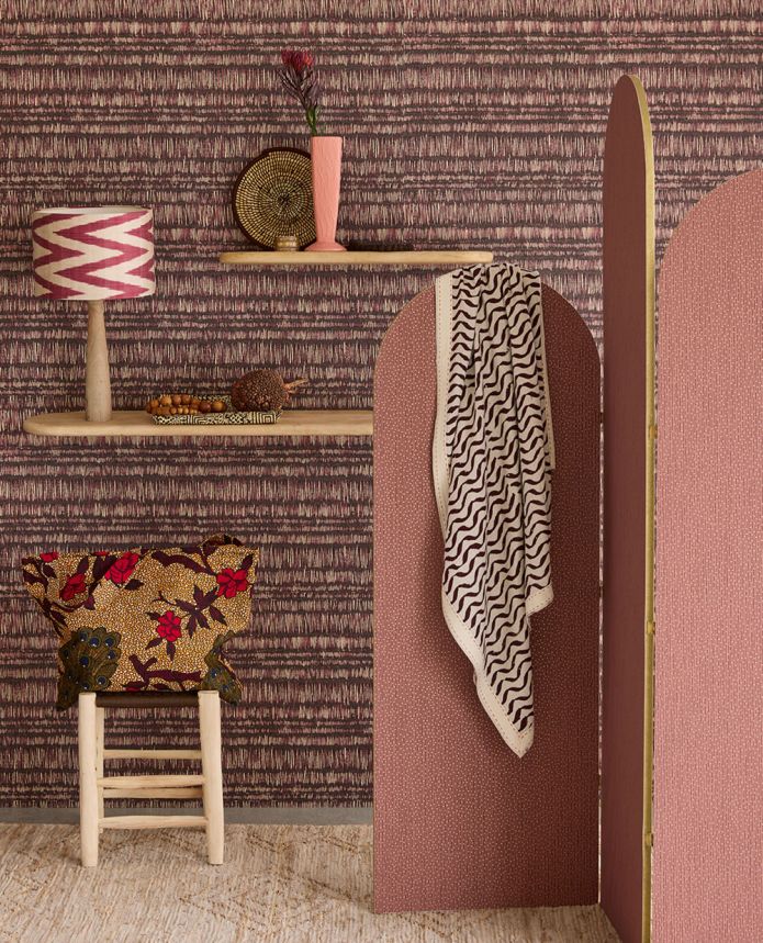 Non-woven wallpaper, burgundy, fabric imitation, 340256, Solange, Eijffinger