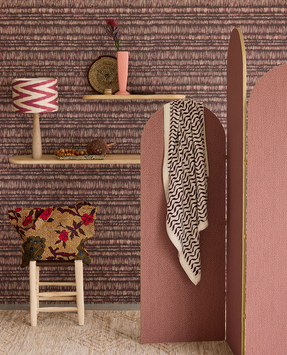Non-woven wallpaper, burgundy, fabric imitation, 340256, Solange, Eijffinger