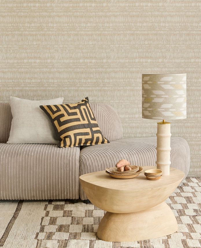 Non-woven wallpaper, beige, batik, stripes, 340260, Solange, Eijffinger
