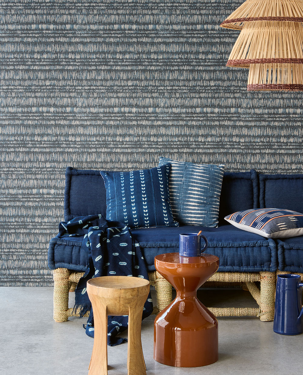 Non-woven wallpaper, blue, batik, stripes, 340264, Solange, Eijffinger