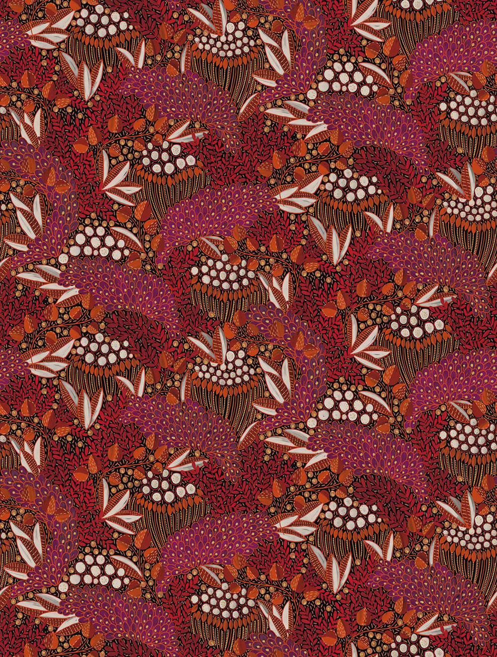 Non-woven wall mural, burgundy, leaves, 340286, Solange, Eijffinger