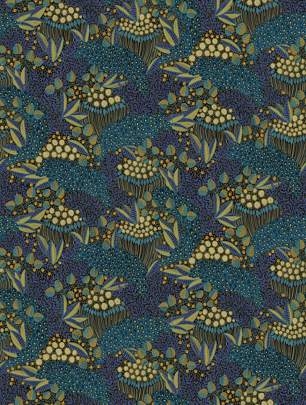 Non-woven wall mural, blue, leaves, 340287, Solange, Eijffinger