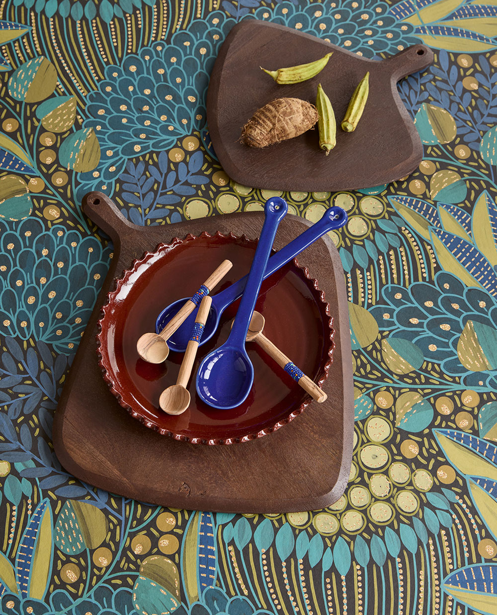 Non-woven wall mural, blue, leaves, 340287, Solange, Eijffinger