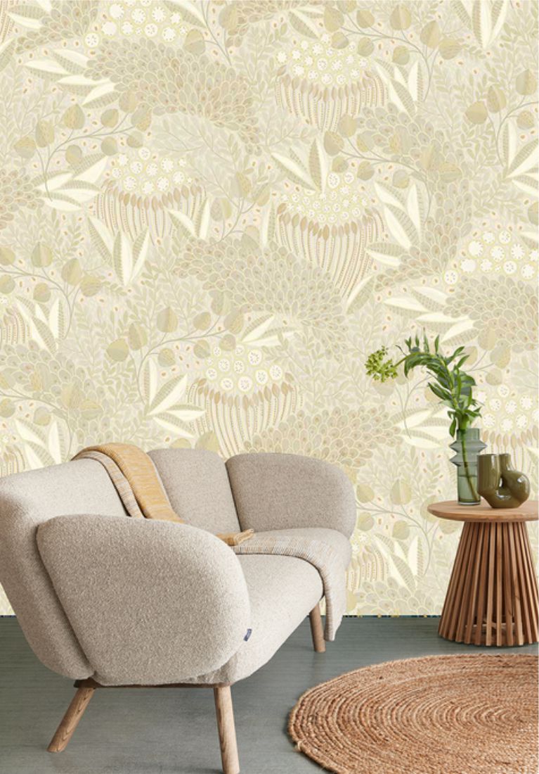 Non-woven wall mural, beige, leaves, 340288, Solange, Eijffinger