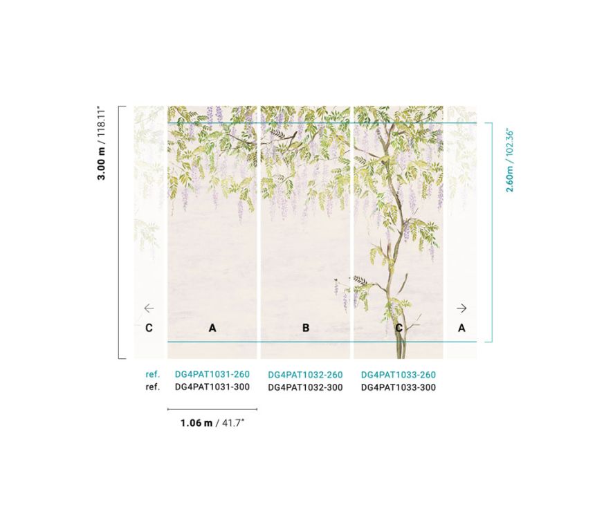 Non-woven wall mural, flowers, trees, wisteria, DG4PAT1031-260, Wall Designs IV, Khroma by Masureel