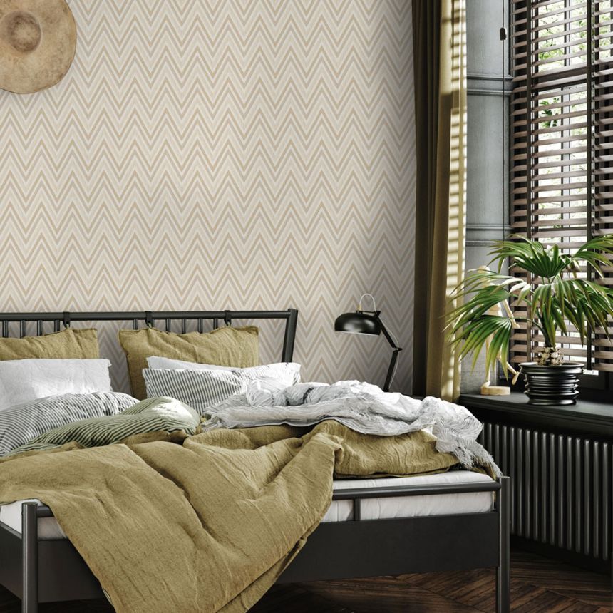 Geometric non-woven wallpaper, beige, zigzag pattern, 1509-2, Vera, AdaWall