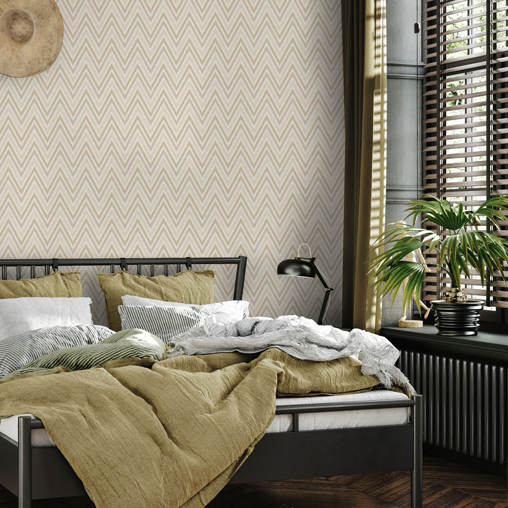 Geometric non-woven wallpaper, beige, zigzag pattern, 1509-2, Vera, AdaWall