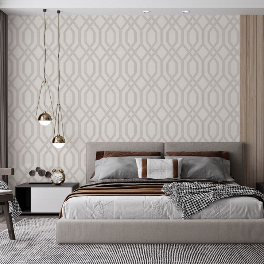 Geometric non-woven wallpaper, cream, 1502-1, Vera, AdaWall