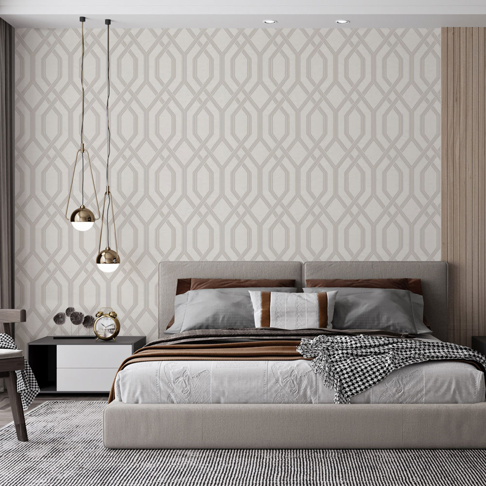 Geometric non-woven wallpaper, cream, 1502-1, Vera, AdaWall