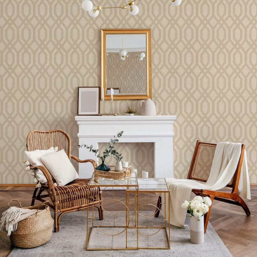 Geometric non-woven wallpaper, beige, 1502-2, Vera, AdaWall