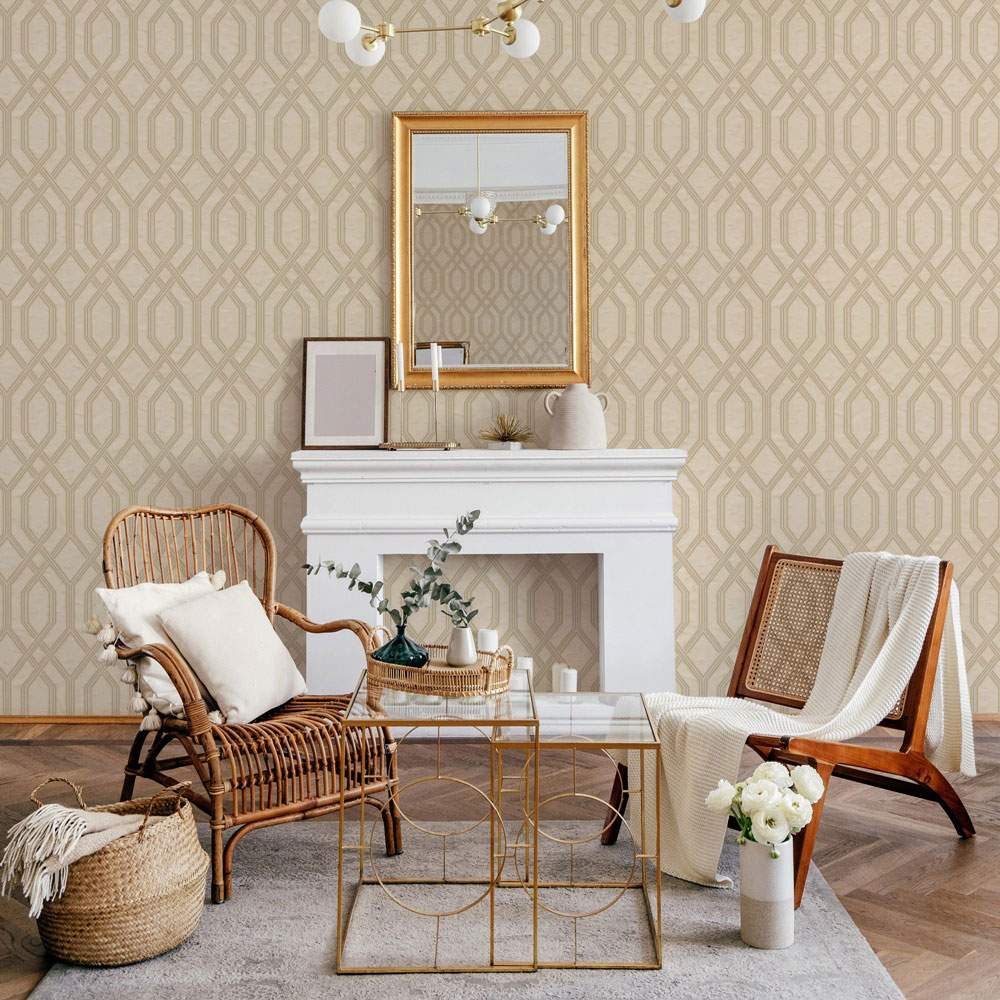 Geometric non-woven wallpaper, beige, 1502-2, Vera, AdaWall