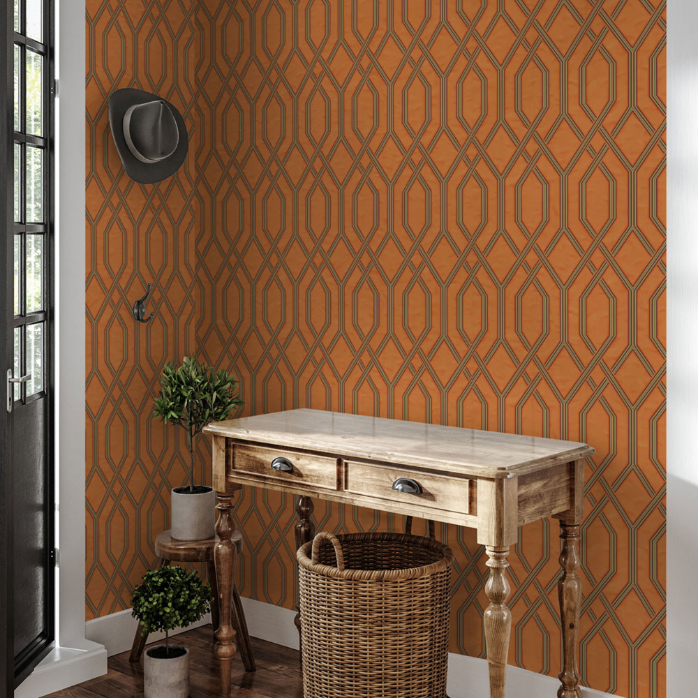 Geometric non-woven wallpaper, orange, 1502-4, Vera, AdaWall