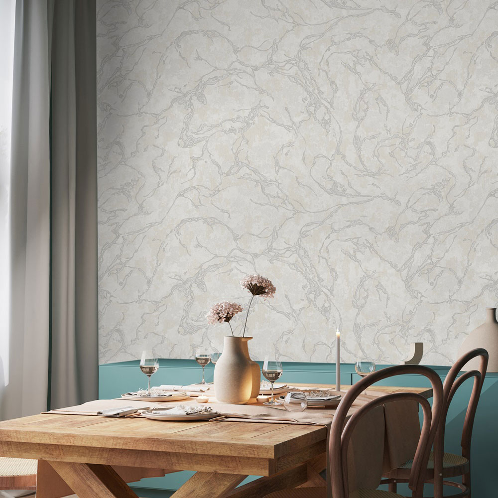 Non-woven wallpaper, cream-grey, marble, 1503-1, Vera, AdaWall