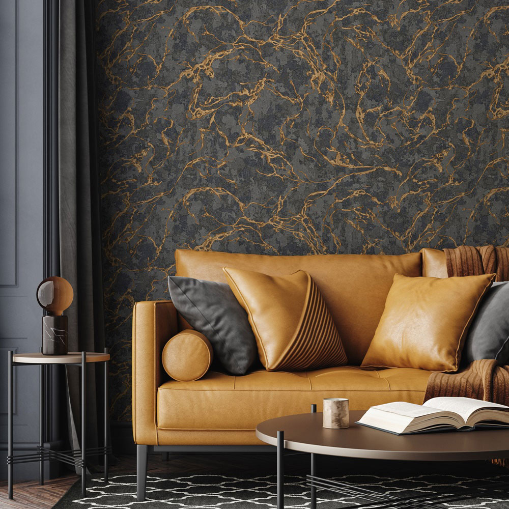Non-woven wallpaper, black-gold, marble, 1503-5, Vera, AdaWall