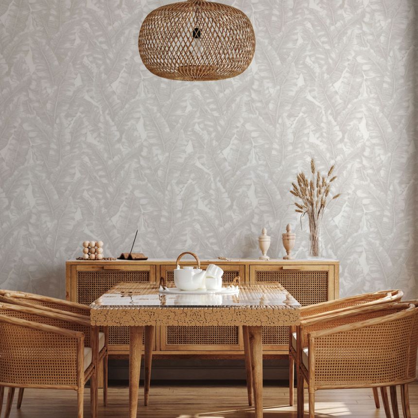 Non-woven wallpaper, cream, leaves, 1507-1, Vera, AdaWall