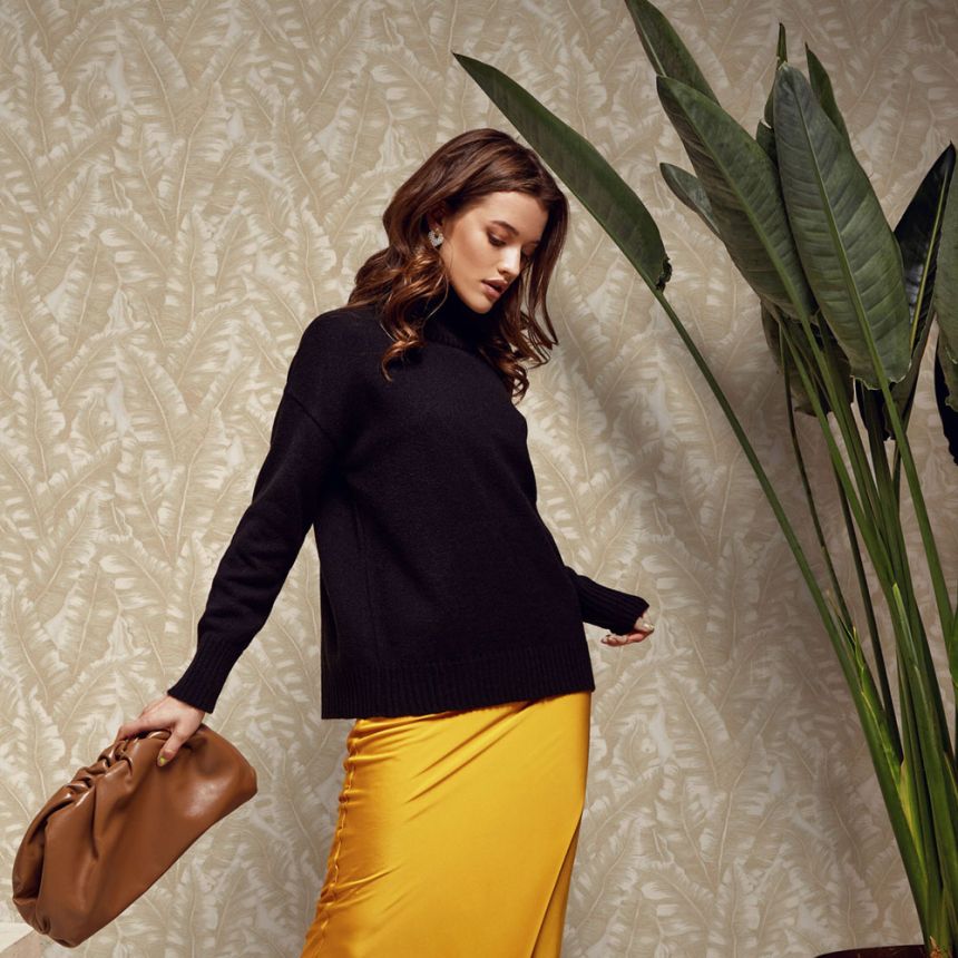 Non-woven wallpaper, beige, leaves, 1507-2, Vera, AdaWall