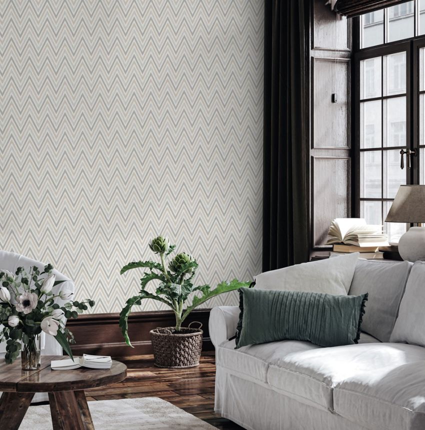 Geometric non-woven wallpaper, grey-beige, zigzag pattern, 1509-3, Vera, AdaWall