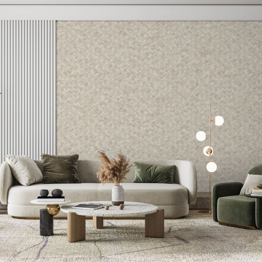 Non-woven wallpaper, beige, imitation mat, 1511-3, Vera, AdaWall