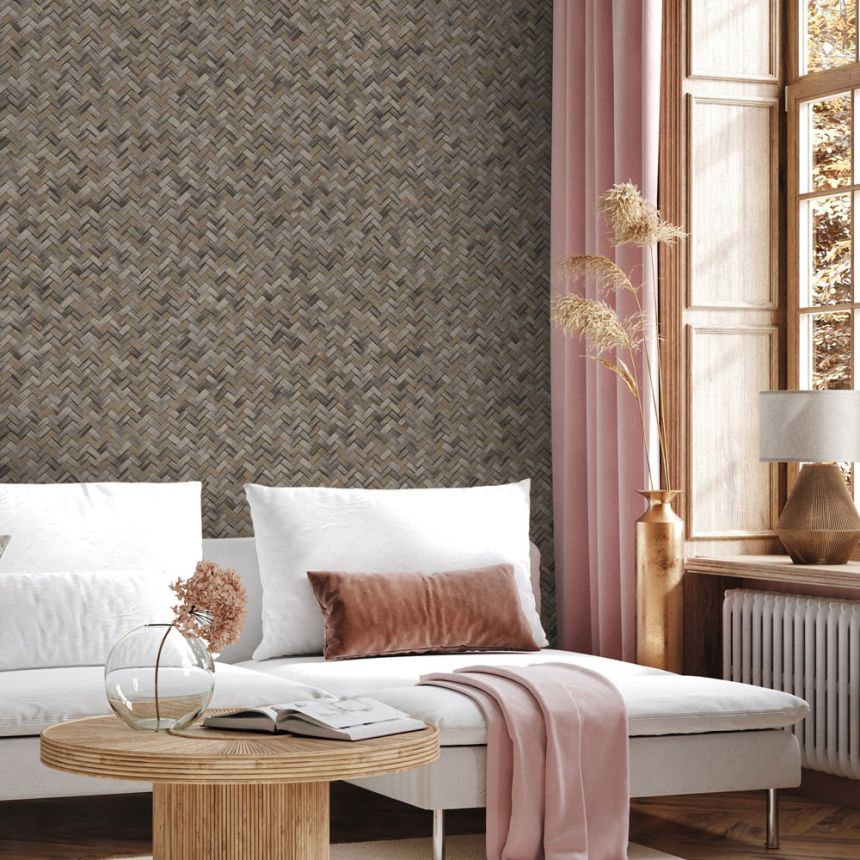 Non-woven wallpaper, brown, imitation mat, 1511-5, Vera, AdaWall