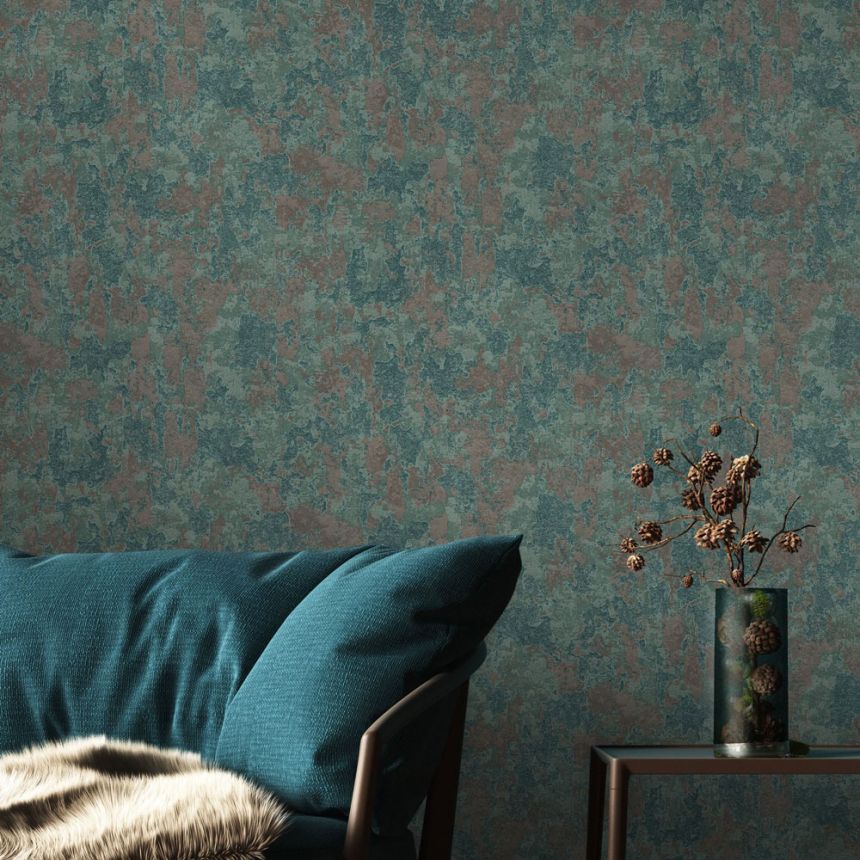 Non-woven wallpaper, turquoise,  stucco, plaster, 1513-4, Vera, AdaWall