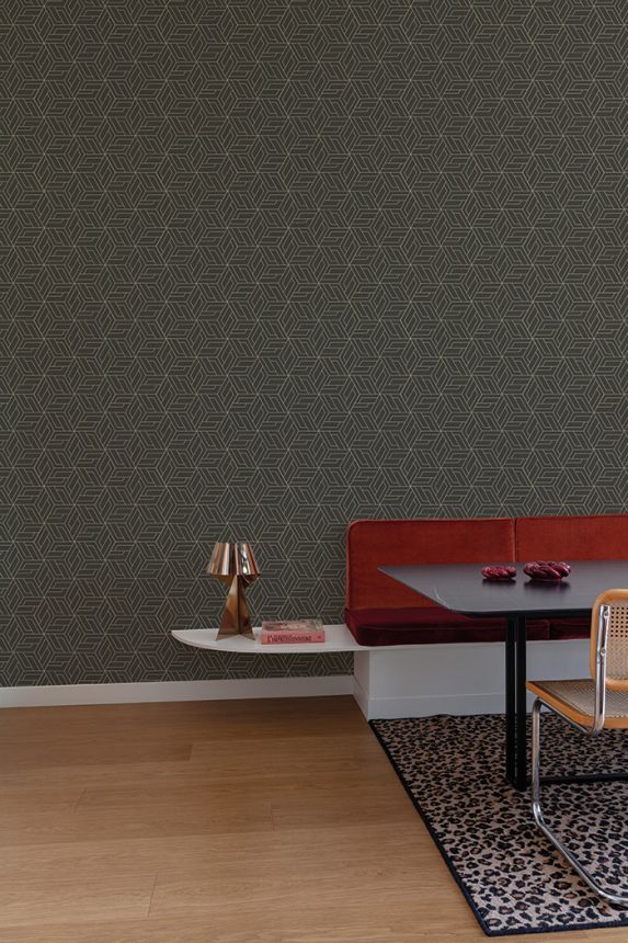 Black-gold geometric non-woven wallpaper, A67302, Vavex 2026