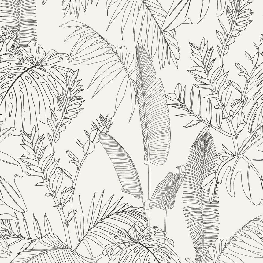 White and black wallpaper with leaves, A69301, Vavex 2026