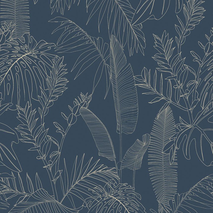 Blue non-woven wallpaper with leaves, A69303, Vavex 2026