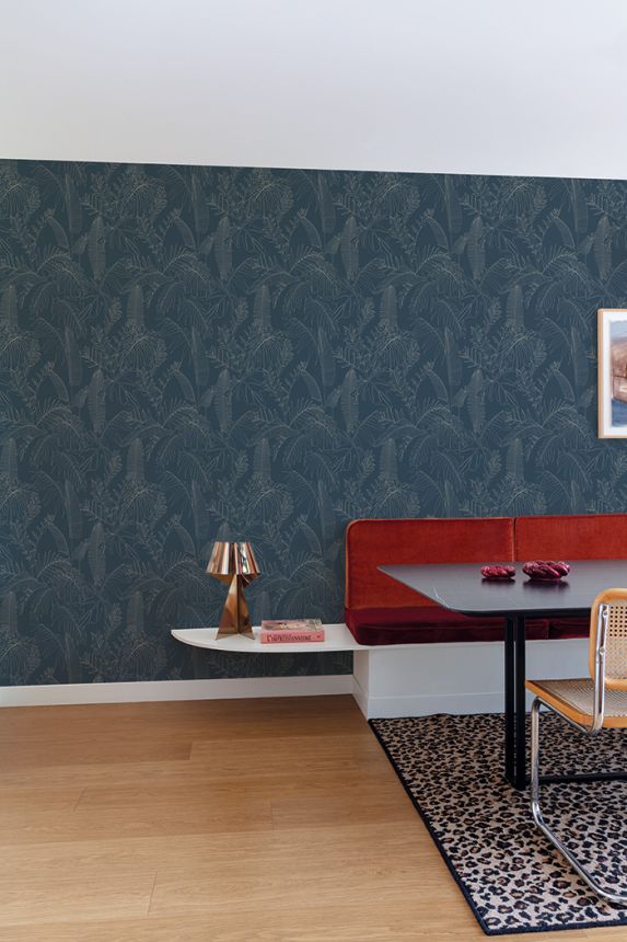 Blue non-woven wallpaper with leaves, A69303, Vavex 2026